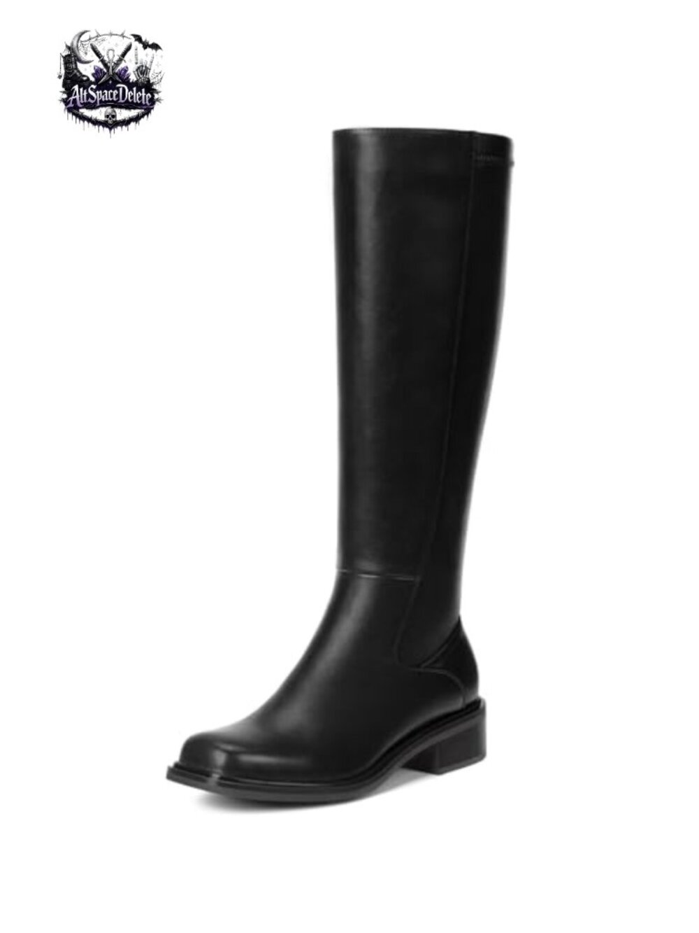 Faux Leather Knee High Boots Square Toe Low Block Heel Side Zip Womens Tall